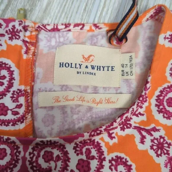 Holly & Whyte by Lindex Womens 10 Midi Dress Orange Pink Floral Sleeveless Flowy - Picture 10 of 11